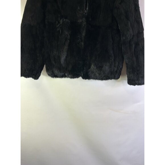Vintage 90s Rabbit Fur Cropped Zip Jacket Mob Wife Black - Picture 2 of 9